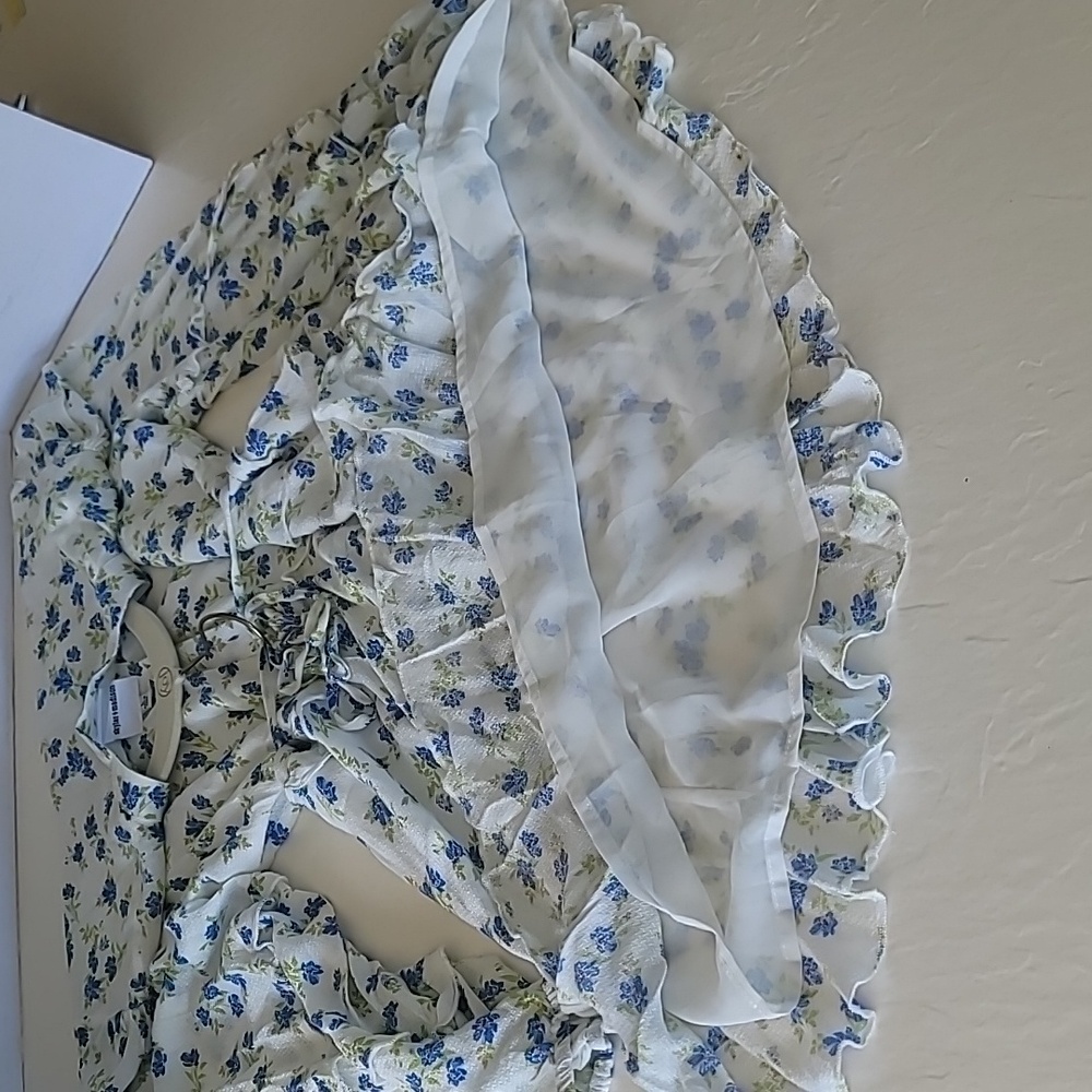 Skylar + Madison Women's Large Ditsy Floral Flowy Boho Top Mini Dress Ruffle - Picture 7 of 10